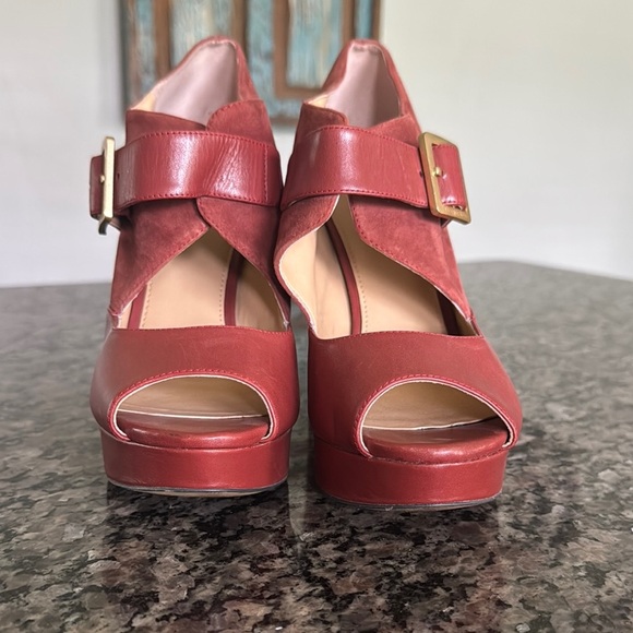 Michael Kors Red Platform chunky Suede Heels EUC 9 - Picture 7 of 15